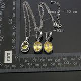 Golden Yellow Crystal White Zircon Created 925 Sterling Silver Jewelry Sets For Women Earrings/Rings/Pendant/Necklace Free Box