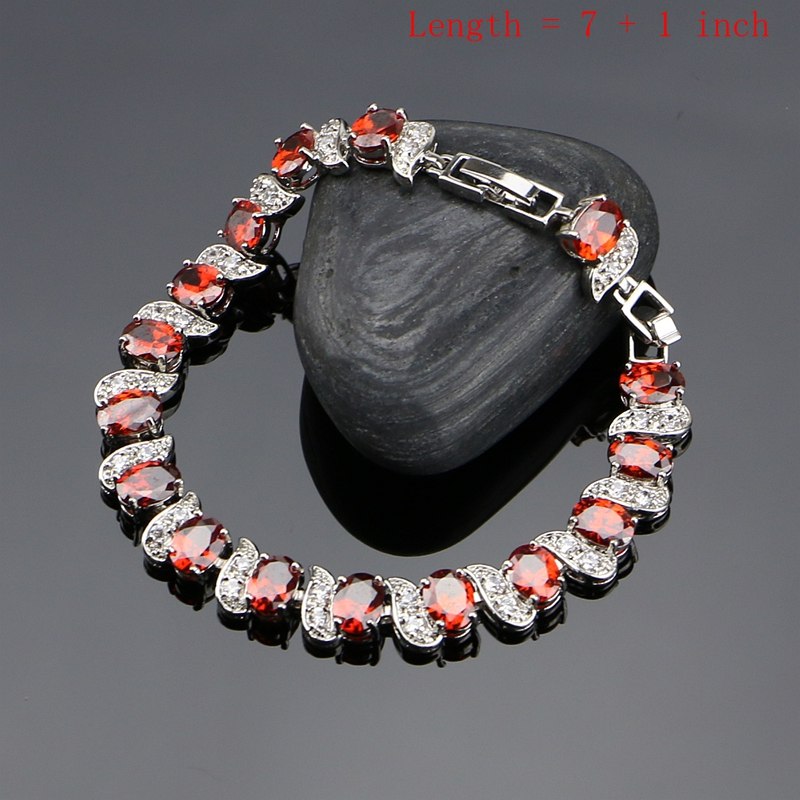 925 Silver Jewelry Red Cubic Zirconia White Beads Jewelery Sets For Russian Women Bracelet/Earrings/Ring/Pendant/Necklace