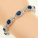 Bridal Trendy Blue Created Stone White Zircon 19cm 925 Sterling Silver Bracelets For Women Jewelry Free Gift Box