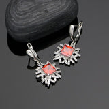 Natural Red Stone White Crystal 925 Silver Jewelry Sets For Ladies Weeding Earrings Silver Flower Bride Necklace Set