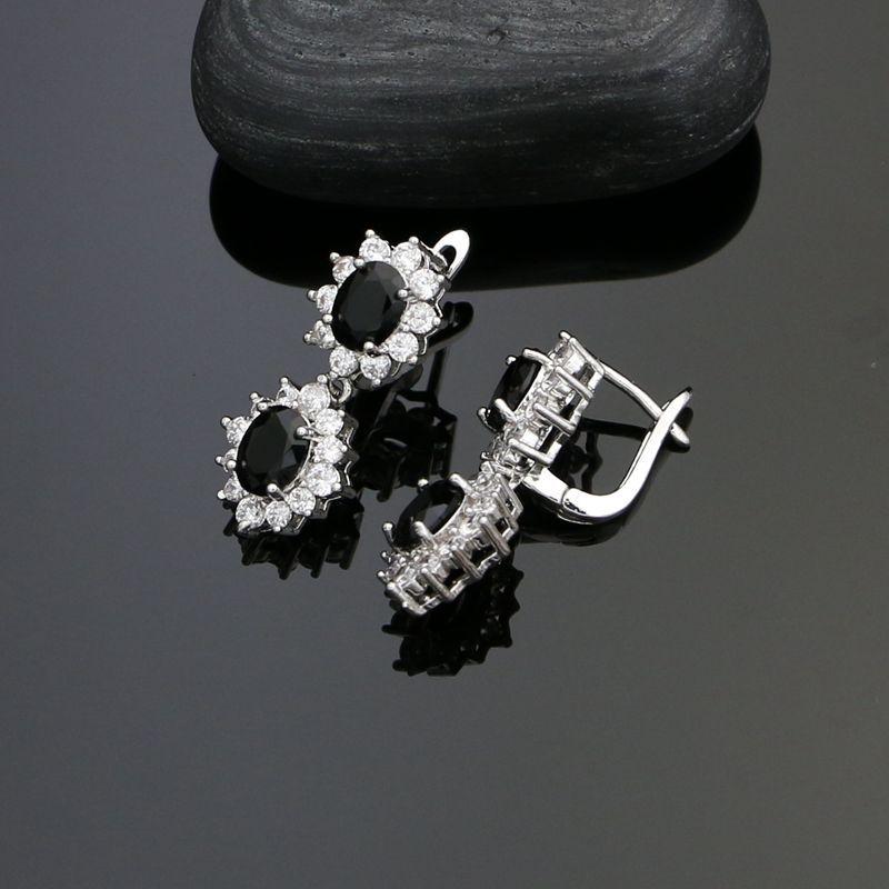 Punk 925 Sterling Silver Party Jewelry Sets For Women White Black Cubic Zirconia Earrings/Pendant/Necklace/Ring/Bracelet Set