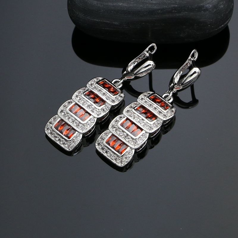 Silver 925 Wedding Jewelry Sets Red Stone White Cubic Zirconia Earrings/Pendant/Necklace/Ring/Bracelet For Women 