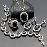 Black Cubic Zirconia Jewelery 925 Sterling Silver Jewelry Sets Jewelry Set For Women Earrings/Pendant/Necklace/Ring/Bracelet 