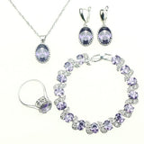 925 Silver Jewelry Sets For Women Party Accessories Purple Cubic zirconia Drop Earrings/Rings/Bracelet/Pendant/Necklace Set