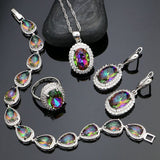 925 Sterling Silver Jewelry Sets Rainbow Cubic Zirconia White Crystal Earrings/Pendant/Necklace/Ring/Bracelet For Women