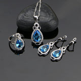 Women Silver 925 Jewelry Sets Sky Blue Cubic Zirconia White CZ Beads Weeding Earrings/Pendant/Necklace/Ring 