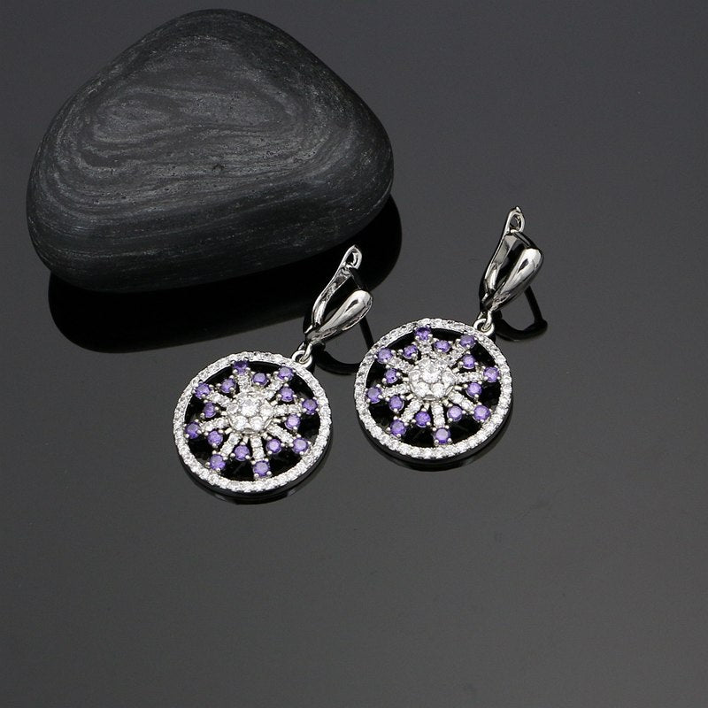 925 Silver Jewelry Sets Natural Purple Cubic Zirconia Stone Decoration For Women Wedding Earrings/Pendant/Rings/Necklace Set