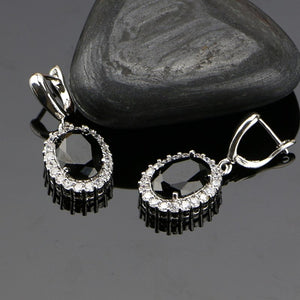 Black Cubic Zirconia Jewelery 925 Sterling Silver Jewelry Sets Jewelry Set For Women Earrings/Pendant/Necklace/Ring/Bracelet 