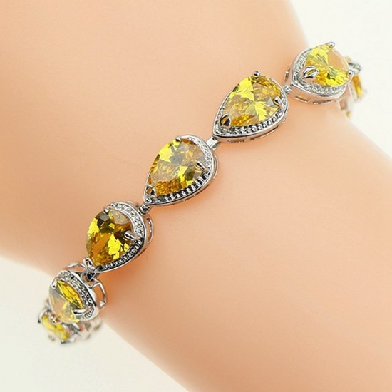 925 Sterling Silver Jewelery Link Chain 18/21cm Bracelets Drop Yellow Cubic Zirconia Hand Spanners Bracelet For Women Gift