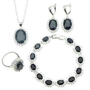 Black Cubic Zirconia Jewelery 925 Sterling Silver Jewelry Sets Jewelry Set For Women Earrings/Pendant/Necklace/Ring/Bracelet