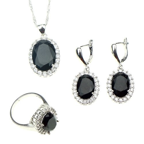 Black Cubic Zirconia Jewelery 925 Sterling Silver Jewelry Sets Jewelry Set For Women Earrings/Pendant/Necklace/Ring/Bracelet