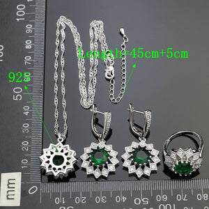 925 Sterling Silver Jewelry Sets For Women Green Stone White Cubic Zirconia Earrings/Pendant/Necklace/Ring/Bracelet