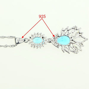 Bride 925 Sterling Silver Women 4PCS Jewelry Sets Natural Blue Crystal Zircon Necklace/Pendant/Earrings/Ring/Bracelet Gift Box