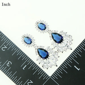 Bride Blue Natural Crystal Zircon For Women Wedding Charming 925 Sterling Silver Jewelry Sets Earrings/Pendant/Necklace Free Box