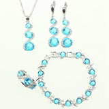 New Women Jewelry Sets 925 Sterling Silver Blue Crystal White Zircon Created Bracelet/Earrings/Pendant/Necklace/Ring Free Box