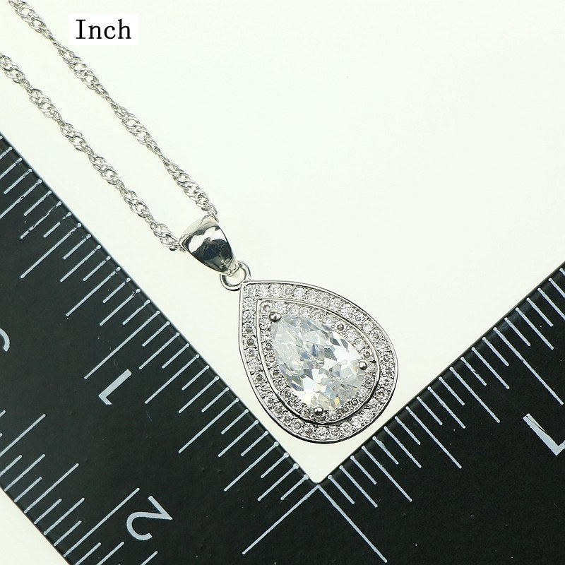 Water Drop White Cubic Zirconia Jewelery 925 Sterling Silver Jewelry Sets For Women Necklace/Pendant/Earrings/Rings/Bracelet 