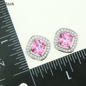 Fashion Pink Cubic Zirconia Crystal Jewelry Set For Women Sterling Silver 925 Zircon Necklace/Earring/Rings Wedding Party Gift