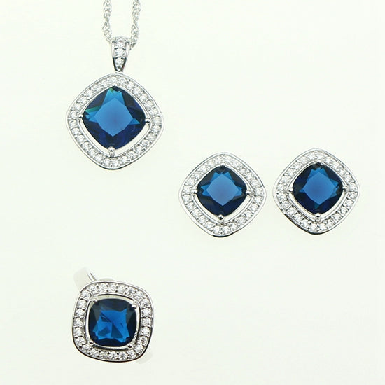 Bride 925 Silver Jewelery Blue Cubic Zirconia White Crystal Jewelry Sets For Women Earrings/Pendant/Necklace/Ring/Bracelet