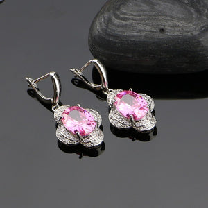 Pink Zircon Stone Anniversary 925 Sterling Silver Jewelry Sets For Women Earrings/Rings/Bracelet/Pendant/Necklace Set