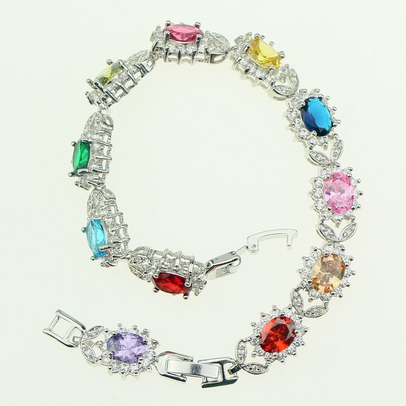 Bridal Length 17.5cm 20.5cm Bracelets Multicolor Cubic Zirconia 925 Sterling Silver For Women Jewelry Free Gift Box