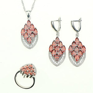 Red Garnet White Zircon Created Sterling Silver 925 Jewelry Sets For Women Wedding Pendant/Earrings/Ring/Necklace Free Gift Box