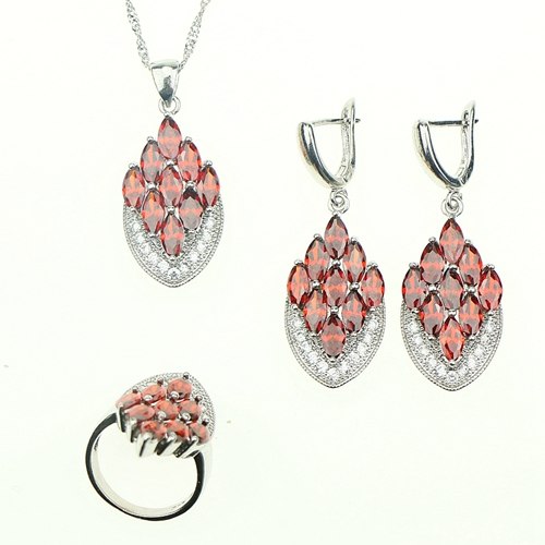 Red Garnet White Zircon Created Sterling Silver 925 Jewelry Sets For Women Wedding Pendant/Earrings/Ring/Necklace Free Gift Box