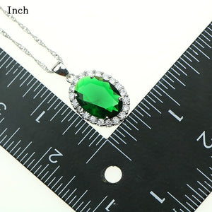 New Oval 925 Sterling Silver Jewelery Green Cubic Zirconia Crystal Jewelry Sets For Women Earrings/Pendant/Necklace/Rings Gift