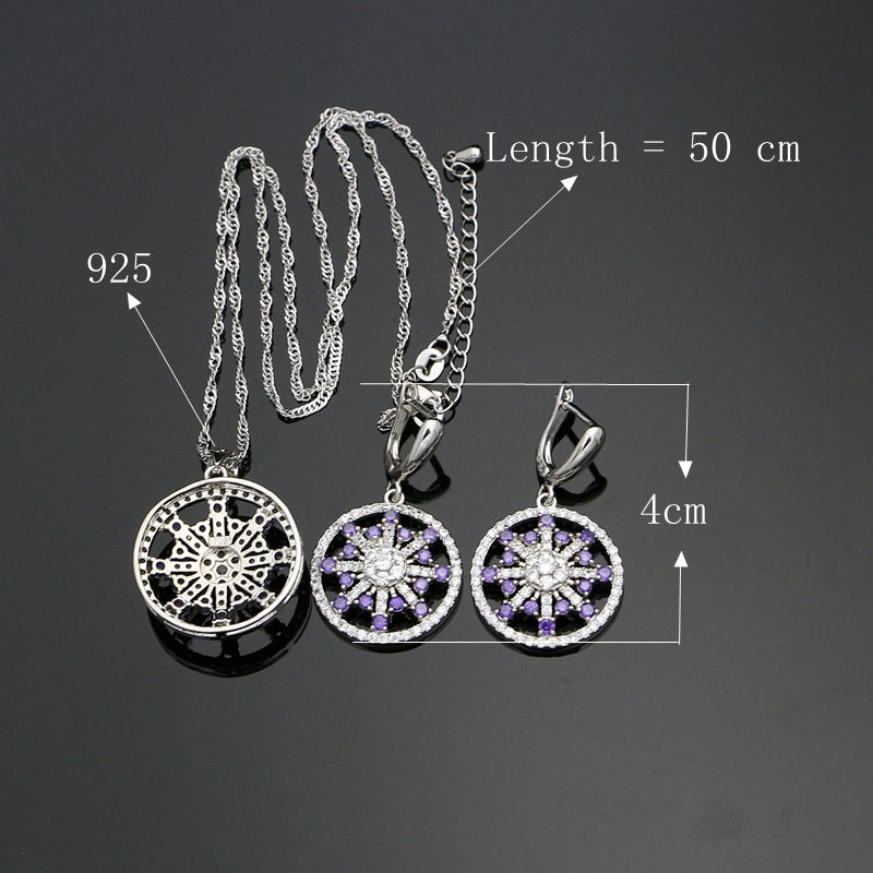 925 Silver Jewelry Sets Natural Purple Cubic Zirconia Stone Decoration For Women Wedding Earrings/Pendant/Rings/Necklace Set