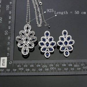 Wedding 925 Silver Jewelery Blue Cubic Zirconia Jewelry Sets Necklace/Earrings/Pendant/Bracelet For Women