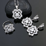 Wedding 925 Sterling Silver Bridal Jewelry Sets For Women White Cubic Zirconia Earrings Ring Necklace Pendant Set