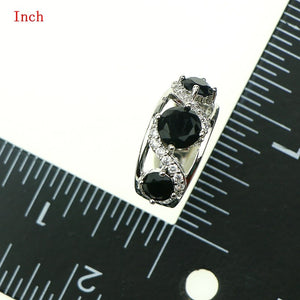 925 Sterling Silver Round Black Stone Created Jewelry Sets For Women Wedding Ring/Bracelet/Necklace /Earrings/Bracelet Free Box