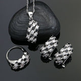 Punk 925 Sterling Silver Party Jewelry Sets For Women White Black Cubic Zirconia Stone Earrings Ring Necklace Pendant Set