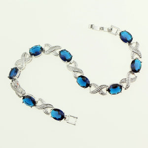 Bridal Captivating Blue Stone White Zircon Created 925 Sterling Silver Jewelry Link Chain Bracelet Length 18.5cm Free Gift Box