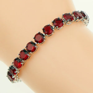 Bridal Red  Garnet White Zircon Created jewelry 925 Sterling Silver Jewelry Link Chain Bracelet 18cm For Women Free Gift Box