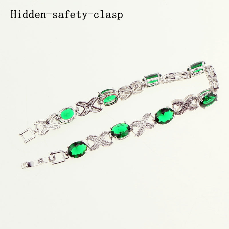 Bridal Captivating Green Stone White Zircon Created 925 Sterling Silver Jewelry Link Chain Bracelet 18.5cm Free Gift Box