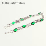 Bridal Captivating Green Stone White Zircon Created 925 Sterling Silver Jewelry Link Chain Bracelet 18.5cm Free Gift Box