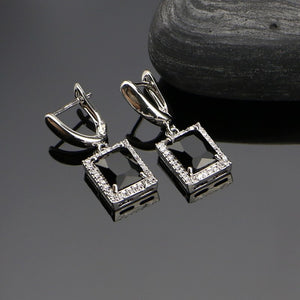 925 Sterling Silver Punk Jewelry Sets For Women Black Cubic Zirconia White Crystal Earrings/Pendant/Necklace/Ring/Bracelet 