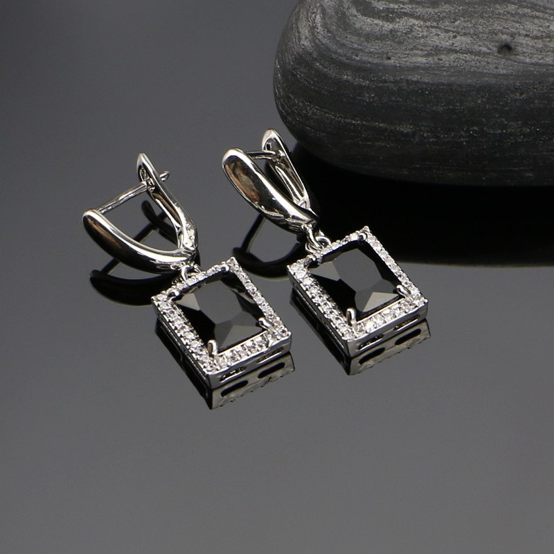 925 Sterling Silver Punk Jewelry Sets For Women Black Cubic Zirconia White Crystal Earrings/Pendant/Necklace/Ring/Bracelet 