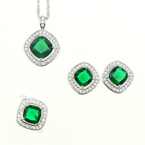 Green Cubic Zirconia White Zircon Jewelery Sterling Silver 925 Jewelry Sets For Women Wedding Necklace/Ring/Earrings/Pendant 