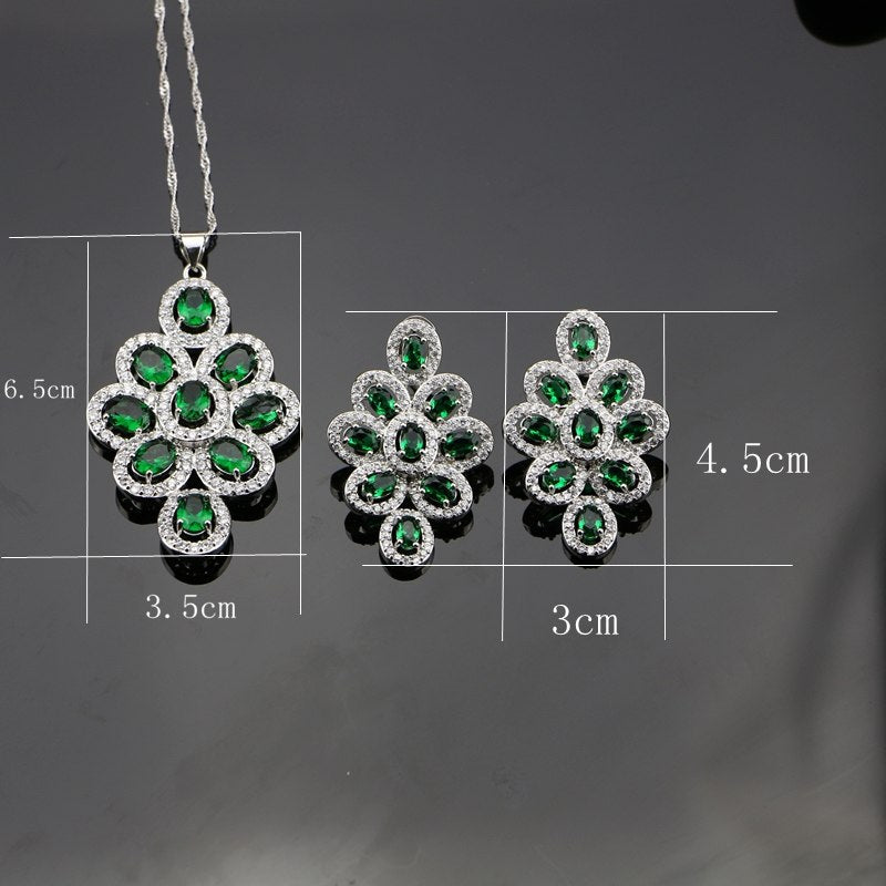 New Green Cubic Zirconia White Rhinestone Jewelery 925 Sterling Silver Jewelry Sets For Women Necklace/Pendant/Earrings/Bracelet