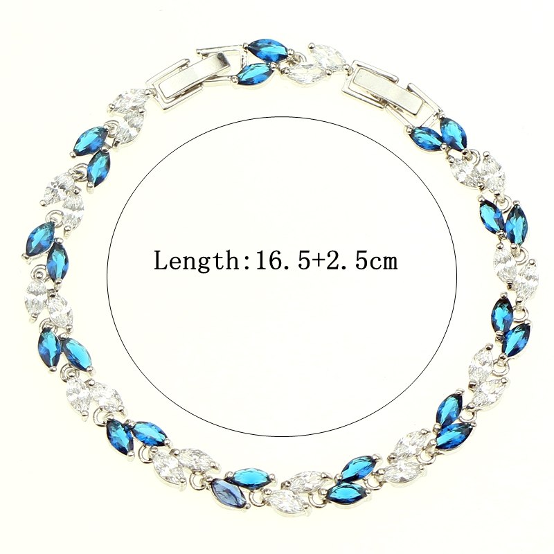 Bridal 925 Sterling Silver Jewelry Overlay Alluring Bule&White Zircon Chain Link 16.5cm 19cm Bracelet For Women Free Gift Box