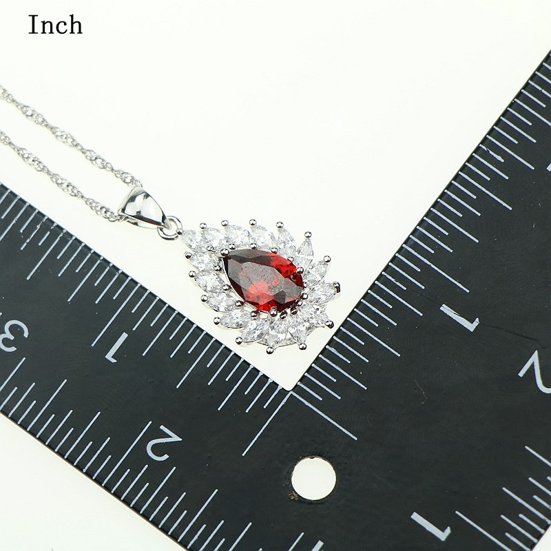 2017 Red Garnet Cubic Zirconia White Crystal Jewelery Sterling Silver 925 Jewelry Sets For Women Necklace/Earrings/Ring/Pendant 