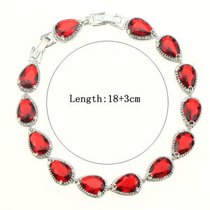 Women Drop Red Garnet White Zircon Created 925 Sterling-Silver-Jewelry Sets Bracelet/Earrings/Pendant/Necklace/Rings Free Box