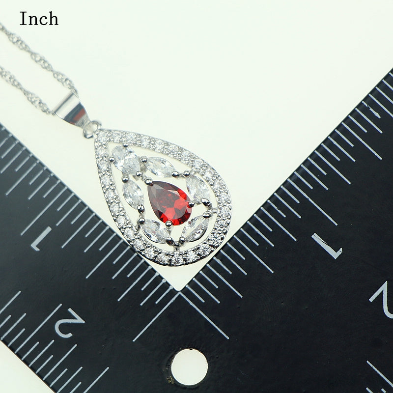 2017 New 925 Sterling Silver Jewelry Sets For Women Red Garnet White Zircon Bracelets/Earrings/Rings/Pendant/Necklace Free Box 