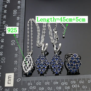 925 Sterling Silver Jewelry Sets Blue Cubic Zirconia For Women Party Accessories Earrings/Rings/Pendant/Necklace Set