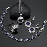 Square 925 Silver Jewelry Sets Natural Blue Cubic Zirconia Necklace Set For Women White Crystal Sterling Silver Jewelly