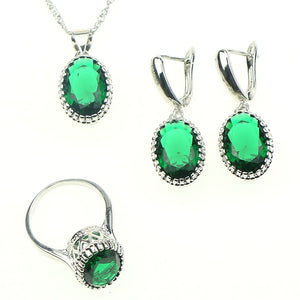 Oval Green Stone White Zircon Created 925 Sterling Silver Jewelry Sets For Women Wedding Necklace/Ring/Earrings/Pendant Free Box