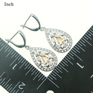 Bride Champagne Cubic Zirconia White Crystal Jewelery 925 Sterling Silver Earrings/Pendant/Necklace/Ring Jewelry Sets For Women