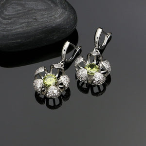 Olive Green White Crystal Silver 925 Jewelry Sets For Women Wedding Accessories Europeans Americans Jewellry Necklace Set