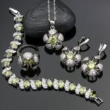 Olive Green White Crystal Silver 925 Jewelry Sets For Women Wedding Accessories Europeans Americans Jewellry Necklace Set